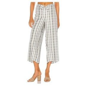 L Space Pants Cropped Striped Wide Leg Tie Waist Linen Blend Bohemian Size Small